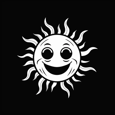 simplistic cartoon style 90s clipart white monochromatic of a vaporwave sun on black background
