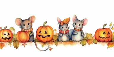 a doodle border for halloween, cute, mice, watercolor, clip art style