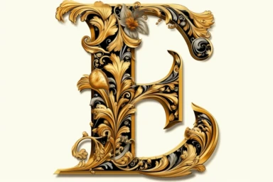 clipart white background Letter f gold ornated in the style of old books, Chapter beginning, baroque style, white background,