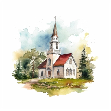 watercolor style, countryside church clipart, realistic, isolated on white background, 4K