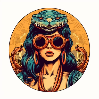 supercool badass funny sunglasses on psychedelic Cleopatra, award winning, 2d, logo clipart, white background