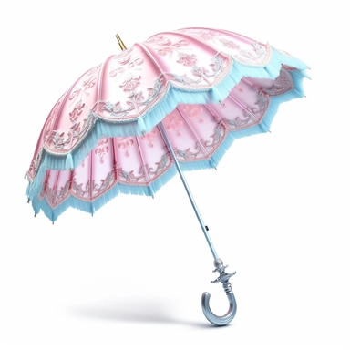 pastel pink and blue princess ornate parasol side view photo realistic clipart with white background straight handle