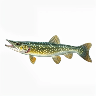 northern pike fish, isolated in white, white background with no external elements or shadows, isolated clipart figure, gorgeous colorful 3D Render