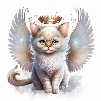Cute Beautiful Fairy Cat Angel Watercolor Sublimation Clipart,Cartoon,hyper realistic, intricate detail, illustration style,high solution,on the white background