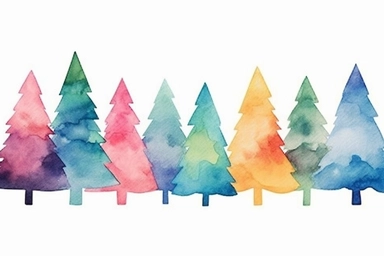 watercolor christmas trees vector clip art illustration, christmas tree, christmas trees, in the style of kawaii chic, cranberrycore, christcore, textured illustrations, unique and one-of-a-kind pieces, cute and dreamy, xmaspunk