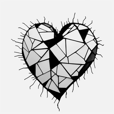broken heart, one line, black and white, Clipart, white background, no text, no caption