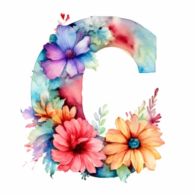 watercolor letter C with colorful flowers clipart, single clipart, high resolution, vibrant colors, 8k