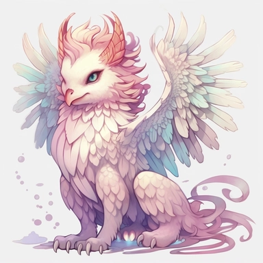 cute griffin, clipart, intense white and deep pastel colors, dnd, watercolor, no background, isolated on a white background, self contained, well defined edges, by amy sol and magali villeneuve and susan bourdet and ross tran, spaced out, glowy, intricate, 8k