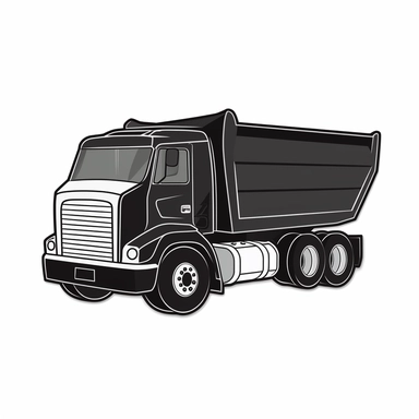 a clipart of dump truck, for a sticker, flat, 2d, sticker, black and white svg vector, silhouette, crisp lines, solid shapes, 8k