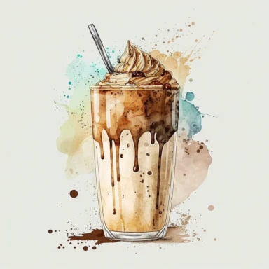 cartoon ,beverage,ice coffee, watercolor style,clipart,illustration, on white background