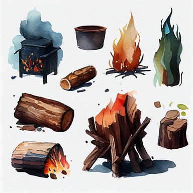 burning firewood Watercolor Clipart, details