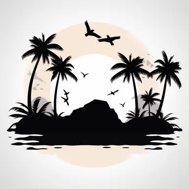 simple beach scene black, svg, clipart, silhouette cricut, white background