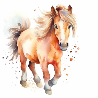 cute Pony , horse , Aquarell, sweet, watercolor, White Background, Clipart