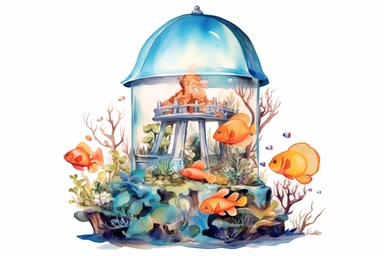 Watercolor, Aquariums, clipart, hd, on a white background, spaced out