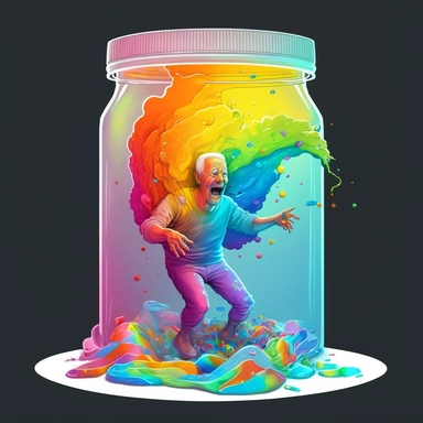 very detailed, ultra realistic joe biden stuck inside the rainbow koolaid jar, reaching his hand outside the jar for help, rainbow colors, help me, another dimension, shocked, scared, realistic psychedelic humaniod, vibrant rainbow color, highly detailed, scifi, trippy, rick and morty, highly realistic human, vector, tshirt design, blank white background, vector clipart, photorealistic + photorealism + ray tracing + unreal engine 5 + ultra detailed, 8k, hdr, hr