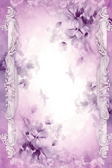 vintage shabby damask narrow floral clipart vignette along the sides and the corners of the picture, little cute bright oil painting style blooming lilac vignette, soff pastel blank center of the picture,