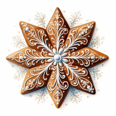A isolated watercolor clipart, Christmas hand made gingerbread, snowflakes,white background, Art Nouveau, highly detailed,