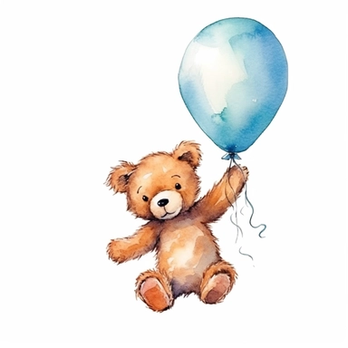 draw charming watercolor illustrations of a teddy bear, the same character in different situations flying watercolor, single object, watercolor illustration, cartoon clipart, white background for removing background