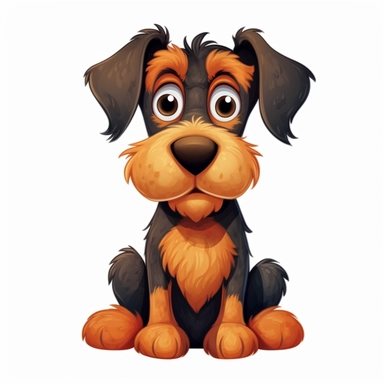 Cartoon Dogs, Cute Cartoon Dogs Clipart, Cartoon Dogs SVG, Dogs PNG Sublime, Dogs sublime, Airedale with funny big eyes smiling, sitting, direct front view, isolated on white background, hd
