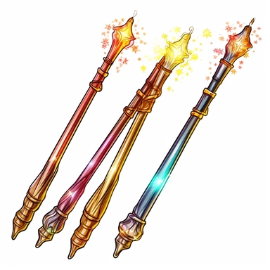 clip art of harry potter wands with magic coming out of them, cartoon style, white background