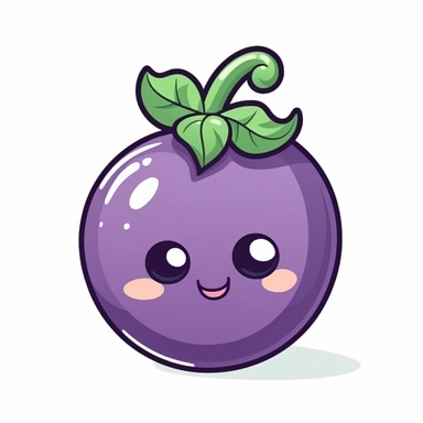 cute clipart icon of eggplant, kawaii, anime style, in white background, soft color blending, long
