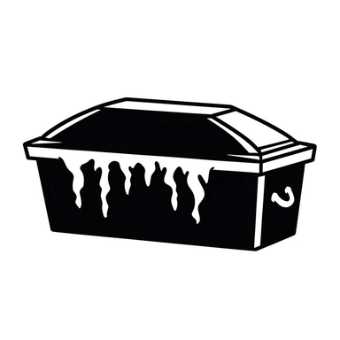 black and white silhouette of a coffin, clipart style, white background, thick lines, vector, simple design, flat colour, solid colour, halloweencore