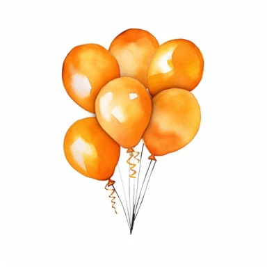 one party balloon clipart, white background, orange colour tones, watercolour style