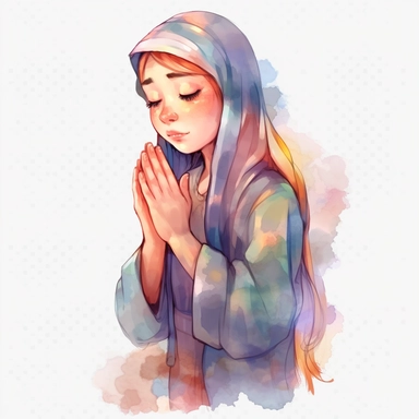 Watercolor Prayer Prayer Hand png Full body realistic cartoon 32k UHD cute. 15 cm thick outline. Black color. There was no shadow on the ground. with realistic watercolors and detailed illustrations. Cartoon, PNG clipart, transparent white background
