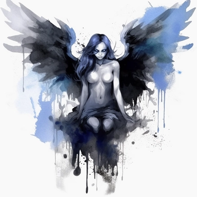 make dark angel watercolor clipart, blue theme, evil looking