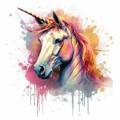 T-shirt vector, mystical, Elegant watercolor unicorn clipart with soft washes of pink and gold, refined atmosphere, classy mood, candlelight casting shadows - Watercolor vector, illustration, synthwave, vivid colors, detailed, design, pixar, colorful, white background