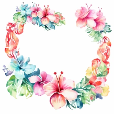 Lei Traditional Hawaiian garlands watercolor floral , clipart, intricate details, Light Colors Pastel , on white