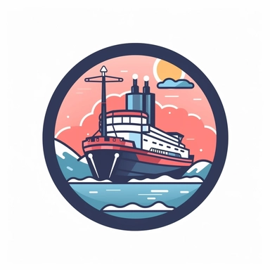 icebreaker breaking ice, very simple outline drawing, logotype, icon, clipart