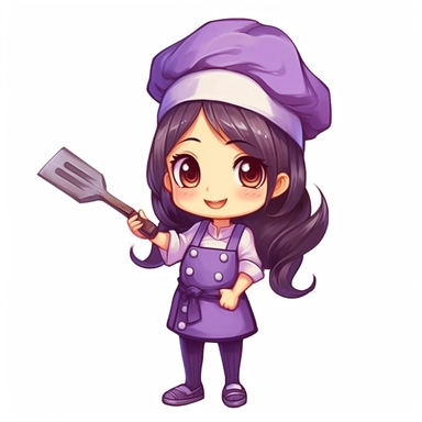 cute girl chef with spatula wearing purple cloth clipart no background