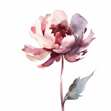 Single Flower, white background, minimal, Dusty pink Flower - Watercolor Floral - Flower Clipart - Dusty pink - red, white - Wedding Clipart