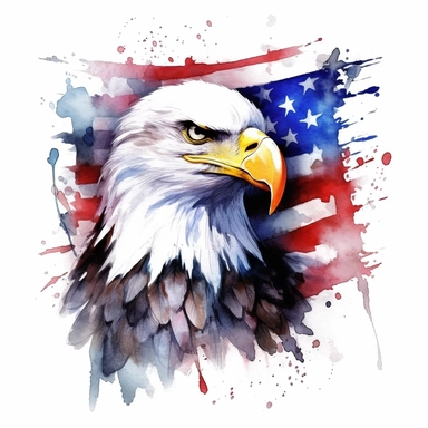 American flag, American, America Eagle, one nation under god, Clipart watercolor, architect, travel, no watermark, text, brush , 300 DPI , typography, shapes do not stick together, no text in the picture