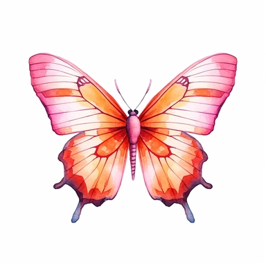 1 simple cute but colorful pink and orange cartoon flatlay butterfly clipart on white background
