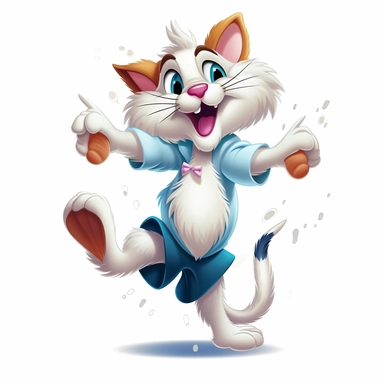 cartoon clipart design in disney style, dancing cat, white background