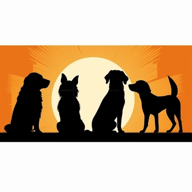 vector clipart of 4 different dogs silhouettes in black, remove text, 8k