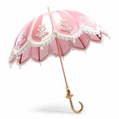 pastel pink and white princess ornate parasol upright side view photo realistic clipart with white background straight handle