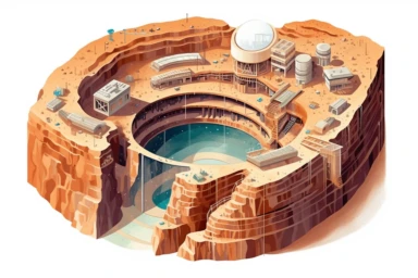 a close up of a infinite loop open pit mine on a white background, james gilleard and james jean, escher, trending on artisation, connectedness, scutoid, mit technology review, by Sam Spratt, dan mcpharlin : : ornate, wormholes, tetris, monolithic, stylized stl, clipart icon, simple 4 colors from gray to metalic blue, vector-based, sharp border, plane color and very define, high quality, digital art, 8k resolution, masterpiece, congruent, amazing, incredible, awe-inspiring, mind-blowing, masterf