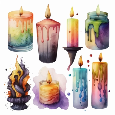 halloween candles water color and hyperrealistic. white background. no tags. CLIPART