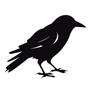 black and white silhouette of a halloween bird, clipart style, white background, thick lines, vector, simple design, flat colour, solid colour