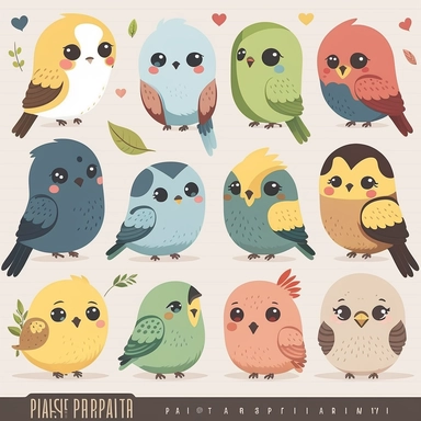 bird clipart Cute cat clip art Kawaii parakeet icons Pet illustrations Cat printable stickers Planner supplies Vector Commercial use
