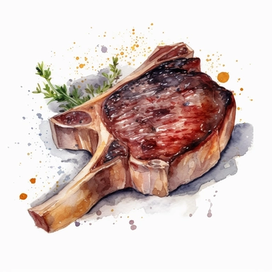 grilled t-bone steak watercolor clipart, hi-res, 4k, realistic, simple, white background, single design