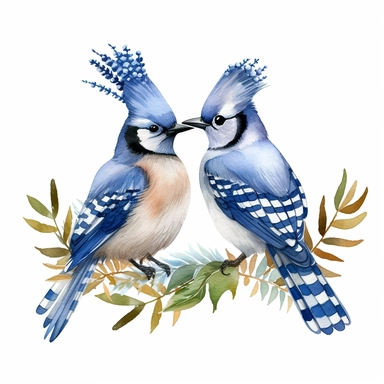 Watercolor Cute Couple Blue jay bird Clipart ,White background