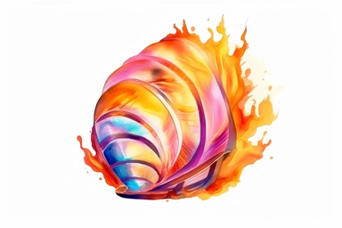 Watercolor, Create an image of a flame helmet shell, showcasing its vibrant colors and flame-like patterns, clipart, hd, on a white background, spaced out