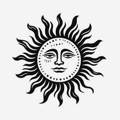 tarot style sun clipart, mystical, solid black color, on a white background, simple