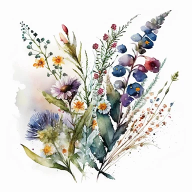 sushma hegde watercolour floral art wild flowers white background clipart variation of arrangement, lighter colours