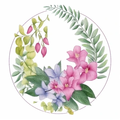 Design a dreamy watercolor clipart of a japanese-inspired stylish arrangement of orchids, bamboo, and leaves in a low dish composition, hand-painted with soft and graceful brushstrokes. Draw inspiration from the artistic finesse of Ethereal Petals Watercolors for a refined and ethereal depiction. isolated on a white background, hand-drawn illustration, hand-painted watercolor texture, 16k UHD resolution, intricately detailed, sharp focal points, designed by Ana Victoria Calderon and Holly Exley,