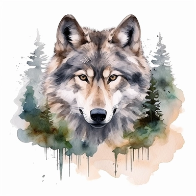 watercolor clipart white background wolf forest animal woodland